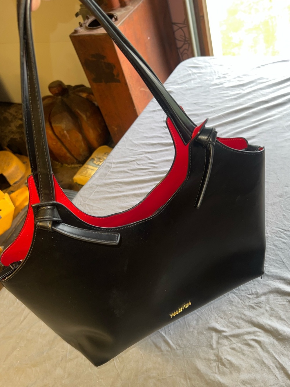 Halston Heritage Black Shoulder Bag with Red Interior